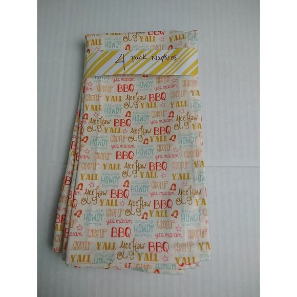 BBQ Howdy New reuseable 100 Cotton Handmade Napkins Set / of 4 - Picture 1 of 7